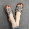 Johnature Genuine Leather Breathable Women's Flat Slippers Retro Versatile Soft Sole Roman Sandals