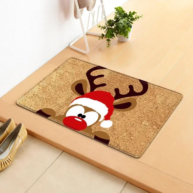 Christmas Santa Reindeer Tree Doormat Festive Holiday Design Merry Christmas Mat for Entryway Home Decor