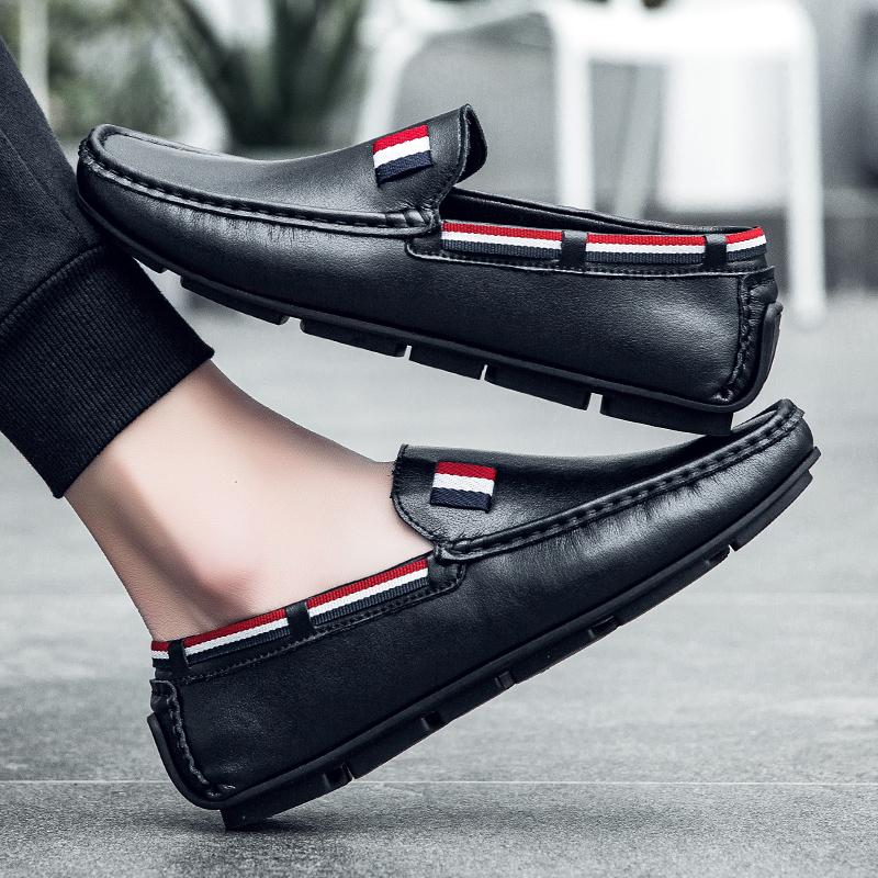 2024Classic casual men's leather shoes, lightweight and non slip, one foot stepping loafers, comfortable driving flat shoes