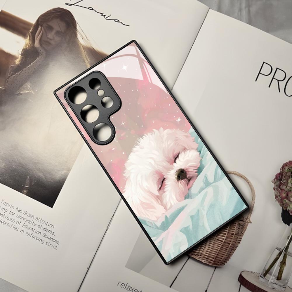 Cartoon Maltese Dog Phone Case For Samsung Galaxy S25 S24 S23 S22 S20 S21 Note20 Ultra Plus Fe Colored Silver Cover