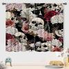 Gothic Skull Window Curtains,Boho Black Red Floral Rose Witchy Mysterious Skull Skeleton Printing Windows Drapes for Bedroom