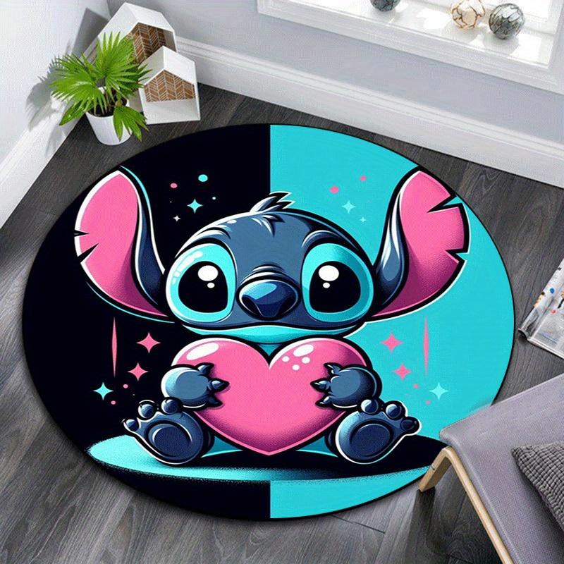 

1pc Cute Stitch Round Area Rug - Non-Slip, Machine Washable Polyester Carpet for Living Room & Bedroom Decor 80cm by 80cm