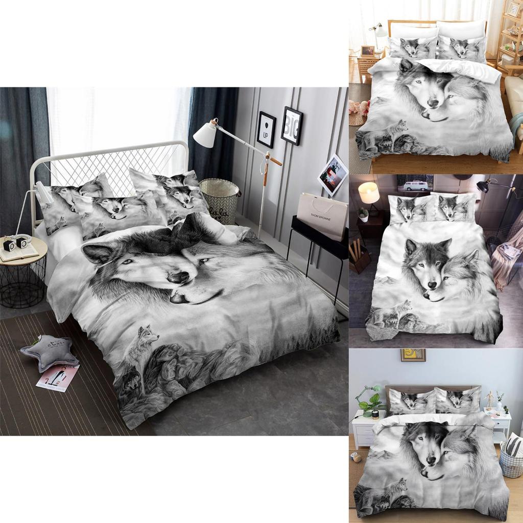 Luxuriöses Wolf Serie 3D Digitaldruck Bettwäsche-Set Enthält 3 Teile Für Tagesdecke 4 Teile Für Bettwäsche-Set