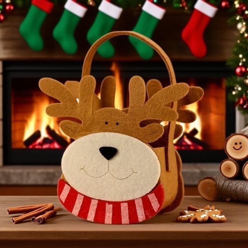 1-10PCS Christmas Felt Candy Bags Cartoon Apple Pouch Santa Sack Kids Gift Packaging Bag Xmas Tree Holiday Decoration