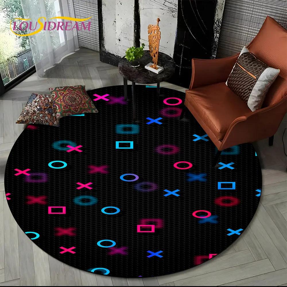 Cartoon Gamer Game Controller Round Area Rug,Circle Carpet Rug for Living Room Children's Bedroom Sofa Decor,Non slip Floor Mat