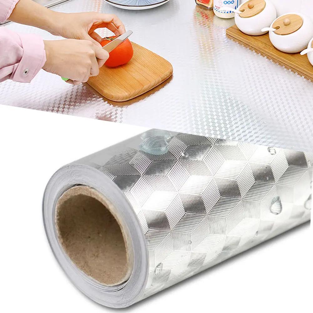 Self-adhesive Aluminium Foil Paper - Kitchen Oil & Fire Resistance High Temperature Waterproof Moisture Cabinet Tile Wallpaper