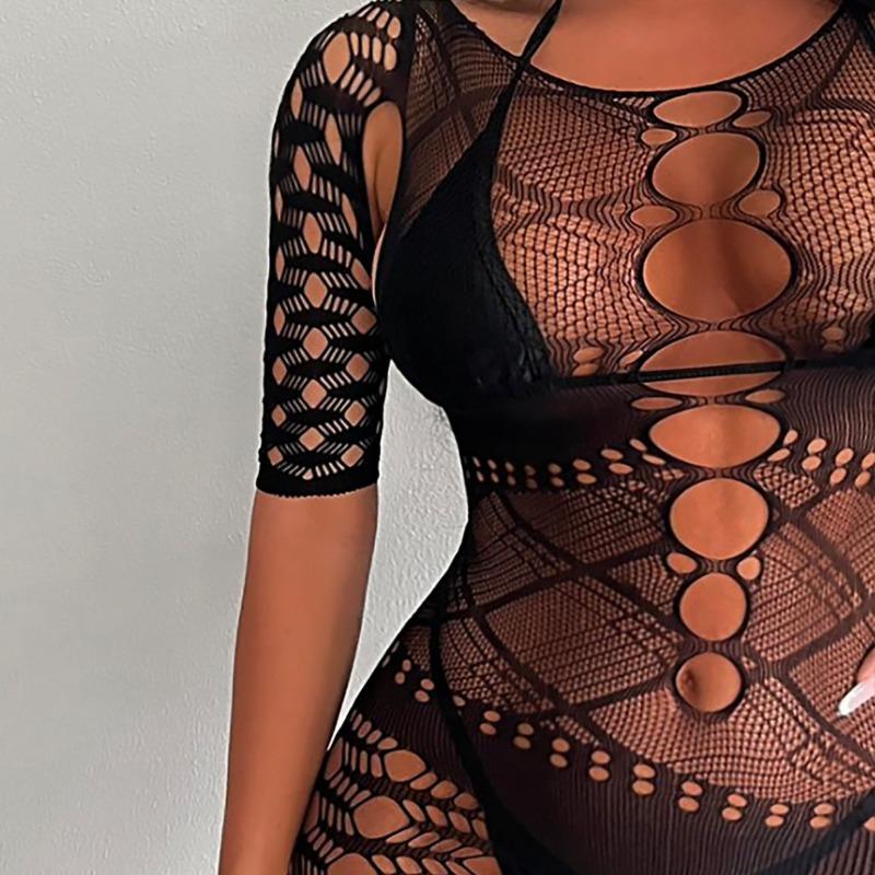 Sex Clothes Jacquard One-piece Long-sleeved Hip Skirt Net Coat Hollow Stockings