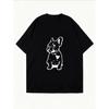 White Oversized T Shirt With French Bulldog Print For Casual Wear