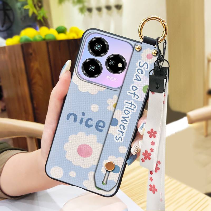 Waterproof Dirt-resistant Phone Case For ZTE Blade V60 Design/Axon 60 Lite Anti-knock Flower Wristband Soft case Lanyard