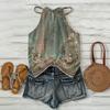 Women’s Sleeveless Bohemian Floral Print Neck Tank Top with Relaxed Fit and Lightweight Fabric for Daily Wear and Layering