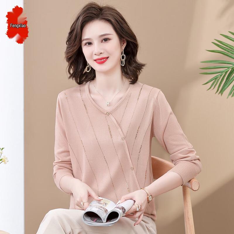 

Женский полосатый джемпер с V-образным вырезом и длинным рукавом L