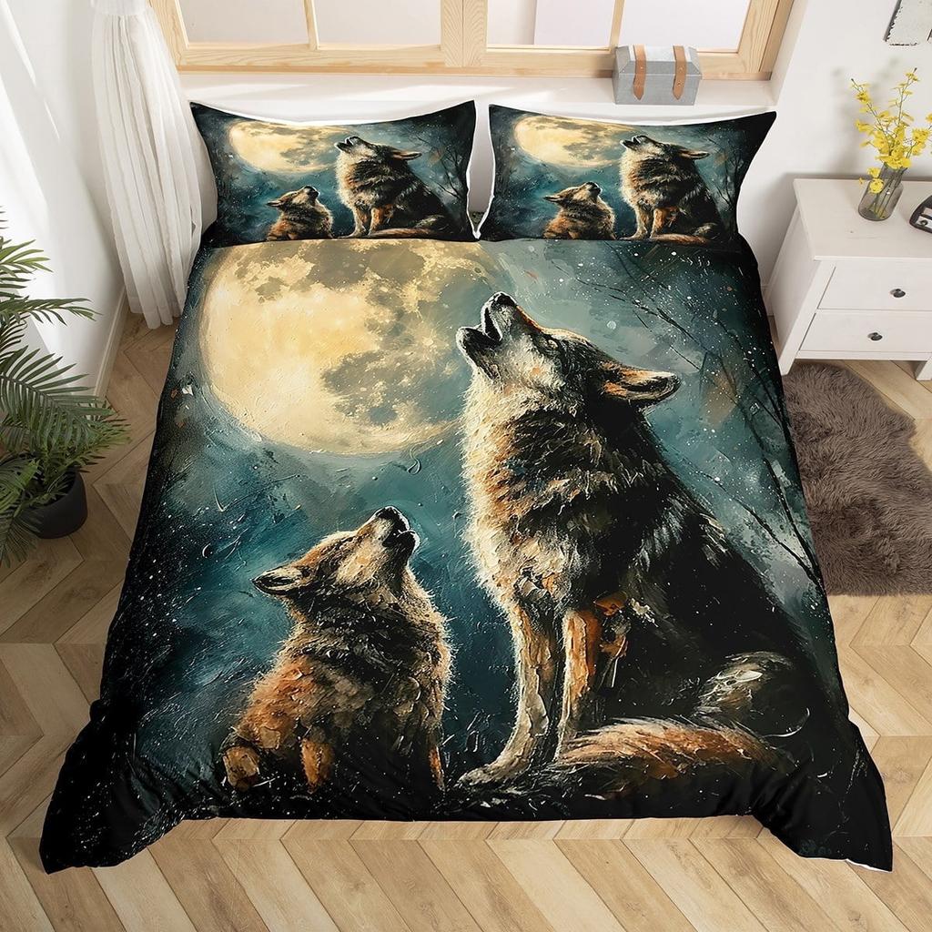 Comforter Bedclothes Wolf Printed Unique Design Home Decor Vintage Bedding Setqueen Size Warm Soft And Breathable
