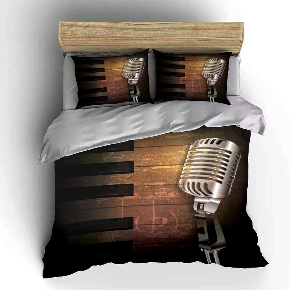 Vintage Microphone Music Set Multiple Sizes Kid'S And Adults' Bedroom Exquisite 3Pc Bedding Set, Gift