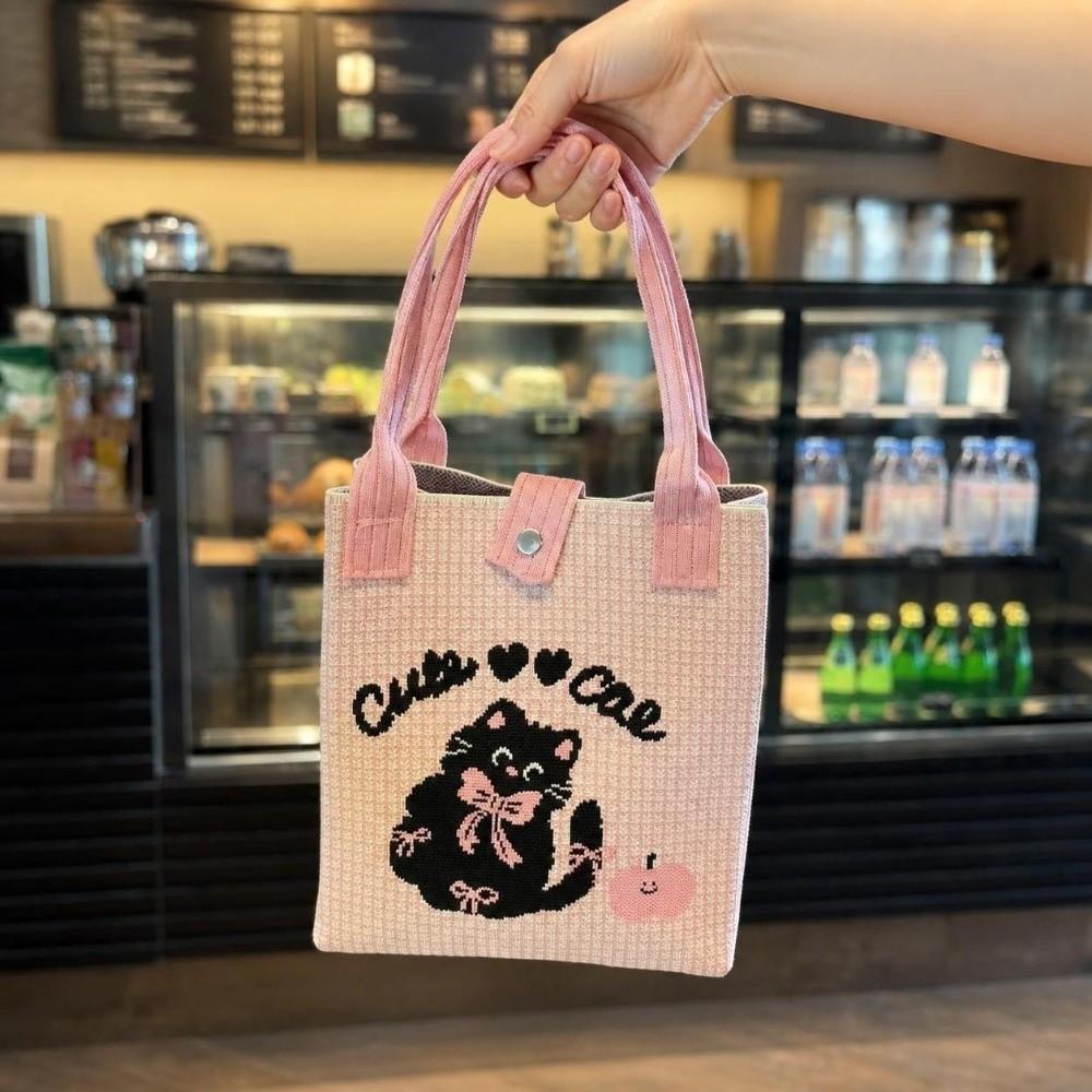 Large Capacity Cartoon Tote Bag Lightweight Handheld Bag Knitted Bucket Handbag Casual Use