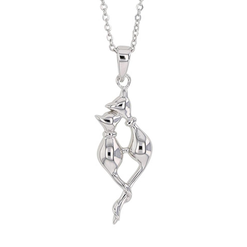 Les Trésors De Lily [R4924] - Collier Argent artisanal 'Couple Chats' argenté (rhodié) - 23x10 mm
