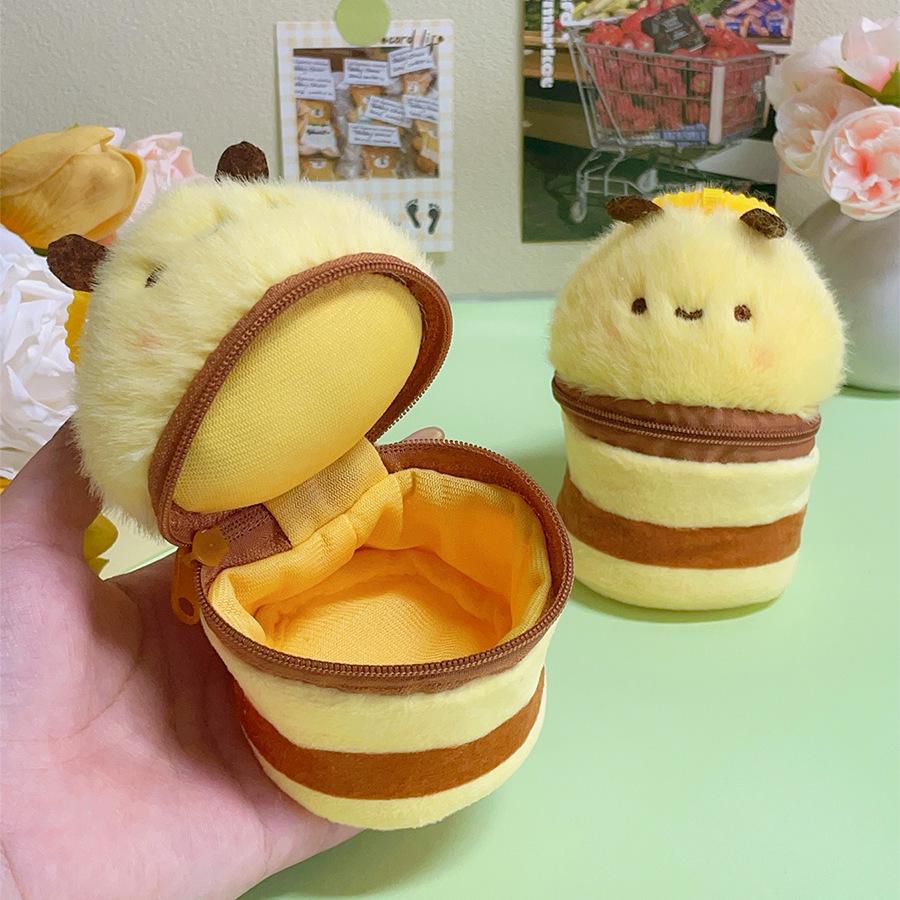 Korean Style Plush Coin Purse & Keychain - Breakfast Food Design, Large Capacity Pencil Case, Portable Storage Bag