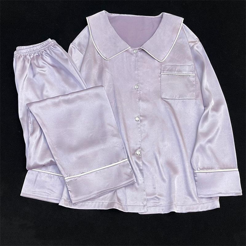 

Girls Summer Ice Silk Pajamas Short-Sleeved Shorts Wind Small Lapel Cardigan High-End Loungewear Real Shot M