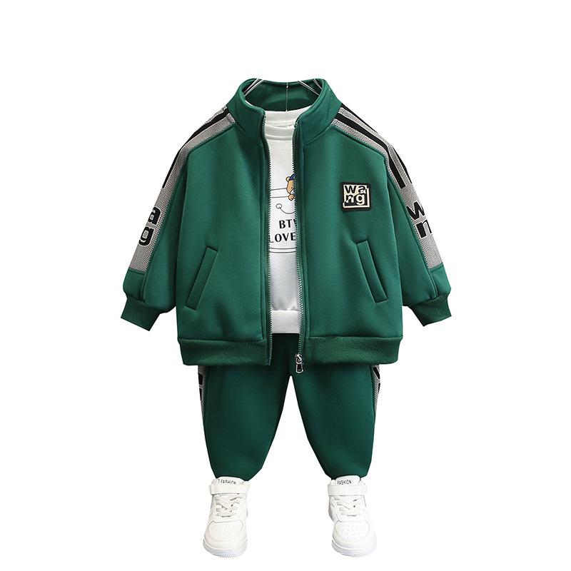 Boys' Trendy Fleece-Lined Zip-Up Cardigan & Pants Set for Autumn and Winter