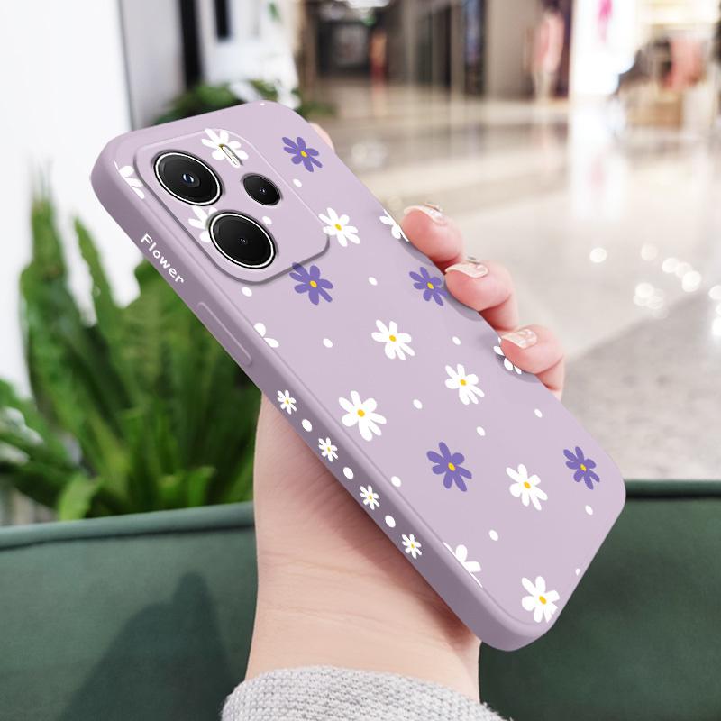 

Polka Dot Flowers Phone Case For Xiaomi Redmi Note 14 13 12 12S 11 11S 10 10S 9 9S 15 15C 14C Pro Plus 4G 5G Liquid Silicone Cov Redmi Note 11ProPlus світло-фіолетового кольору