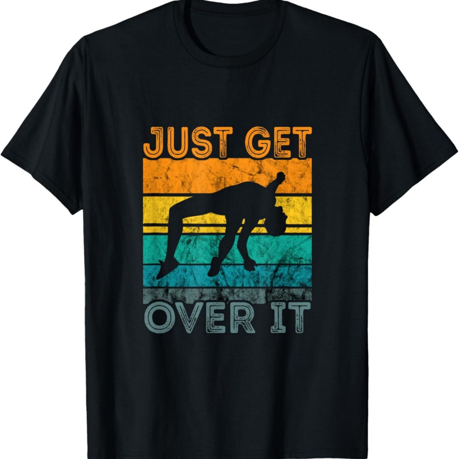 Jump Athlete Pole Vaulting  Just Get Over It  Retro Vintage Black T-Shirt S