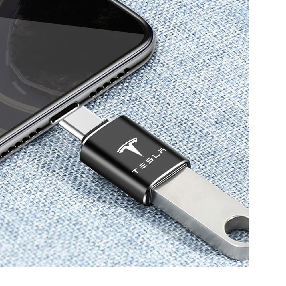 Car Sticker 2025 Hot 1Pcs USB To Type-C OTG Adapter Female Converter Phone Charger For Tesla Model 3 Model S X Model Y Roadster