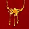 Luxury Pure Gold Real Gold Lilies Pendant Necklace Women Flower Necklace