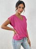 2026 Hot Sale Women's Solid Color V-neck T-shirt, Elegant Short-sleeved Top for Spring/Summer, European American Style
