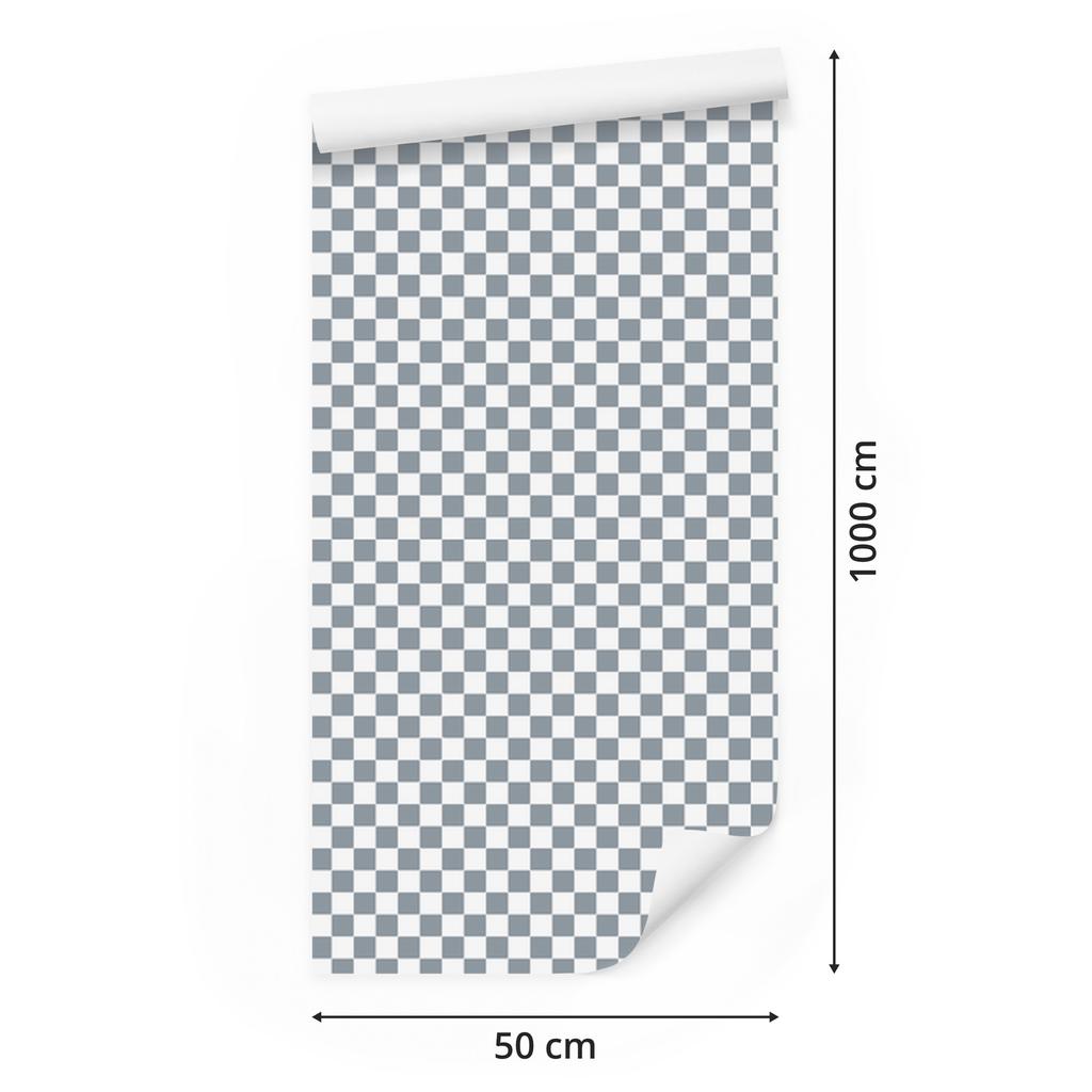 Checkerboard wallpaper light gray, white and blue 50x1000