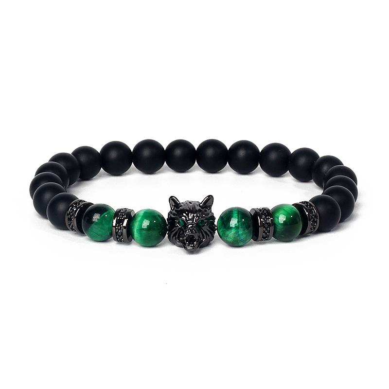 Fashion Crown Skull Punk Bracelets Men Wolf Head Zircon Tiger Eye Bracelets for Women Energy Nature Stone Soul Jewelry Pulsera