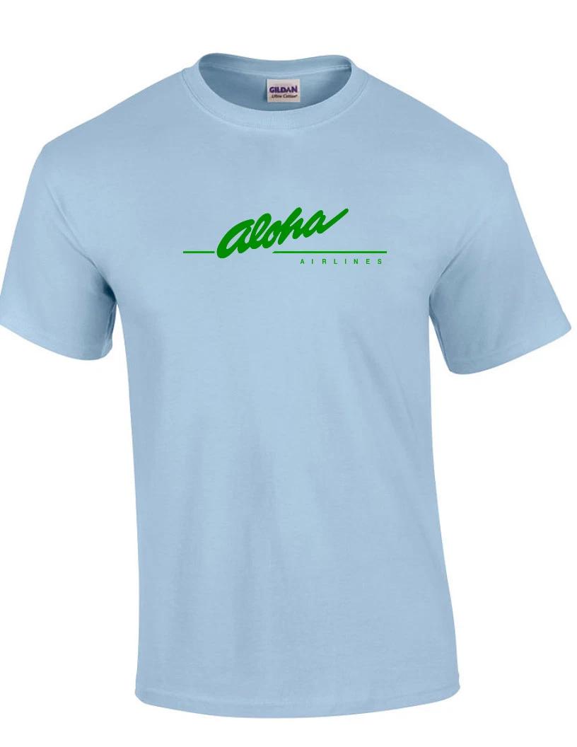 Aloha Airlines Green Retro Logo Shirt Hawaiian Airline Sky Blue Cotton T-Shirt 3XL