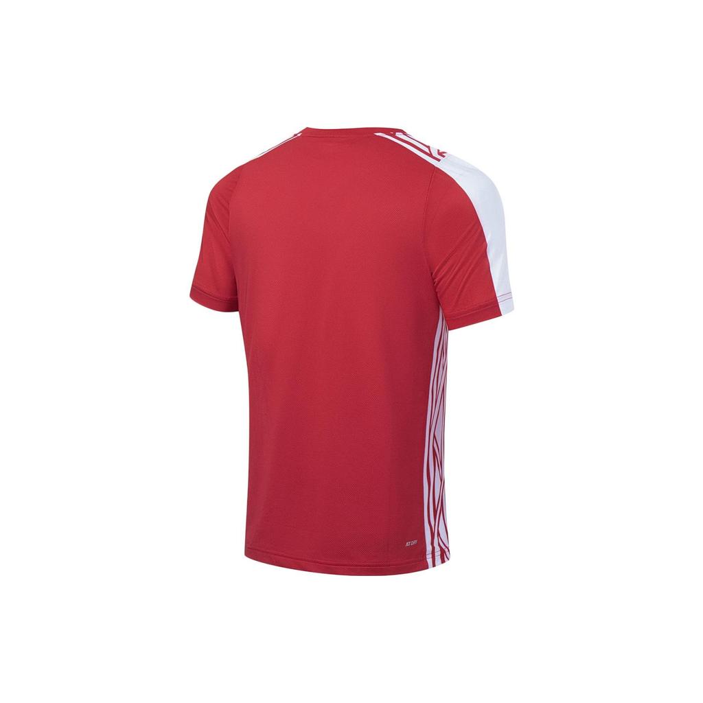 Li Ning Color Block Logo Print Round Neck Short Sleeve T-Shirt Unisex Tops Cinnabar-Red AAYT055-2