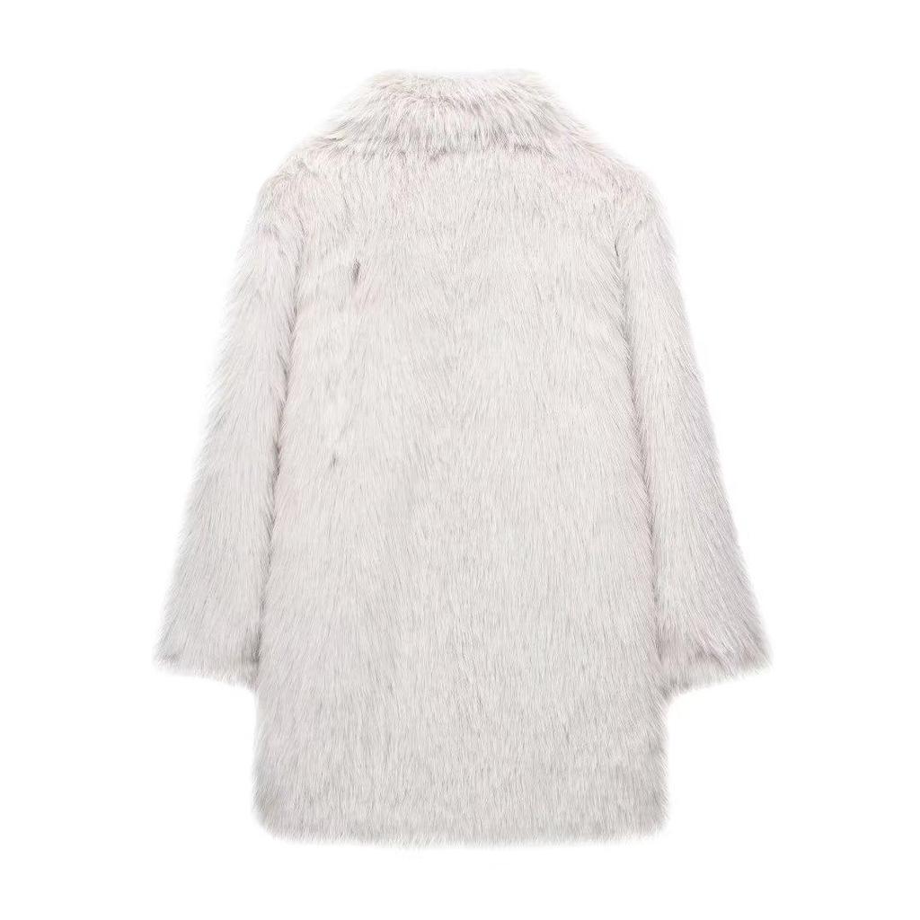 2023 Autumn/Winter Women's Faux Fur Mid-Length Warm Coat D69084
