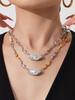 European & American Oval Cut Zircon Pendant with Natural Freshwater Pearl Texture on Stainless Steel Clavicle Necklace