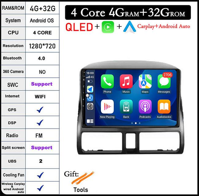 9 Lnch For Honda CR V 2 CRV 2001-2006 Android 14 Car Radio Multimedia Video Player GPS Navigation 4G Carplay Head Unit