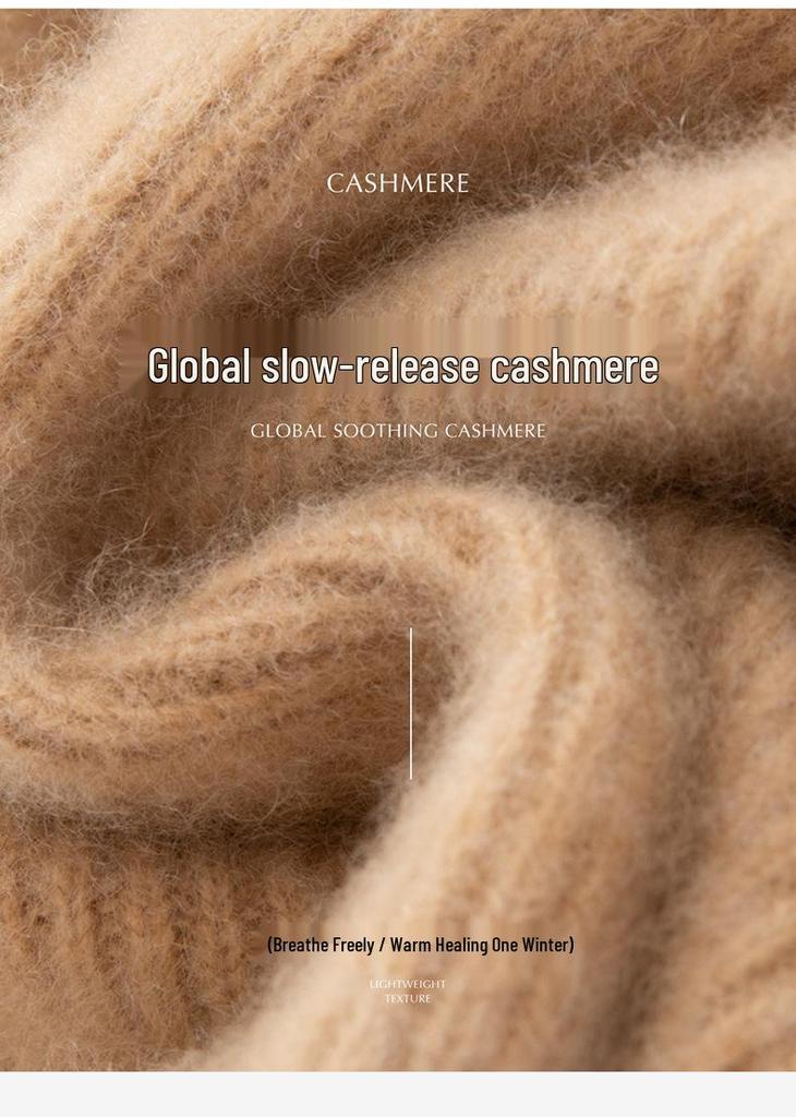 Women's Cashmere Solid Color Half-High Neck Sweater – Thick Knit, Slim Fit, Versatile Autumn/Winter Base Layer Top