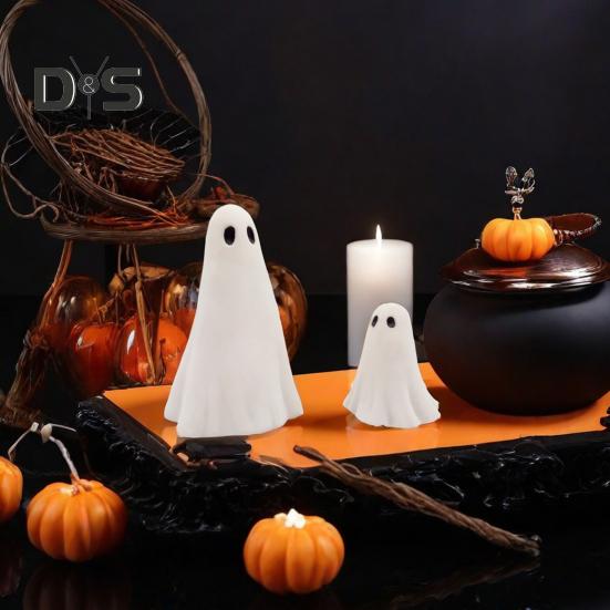 2 Pcs Halloween Ghost Figurine Resin Ghost Sculpture Cute White Ghost Statue Home Table Centerpieces Mini Ghost Ornament for Kitchen Shelf Fireplace