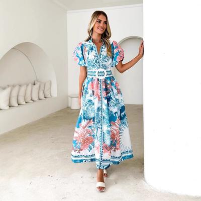 A New Summer Fashion and Casual Long Dress with Tied Prints