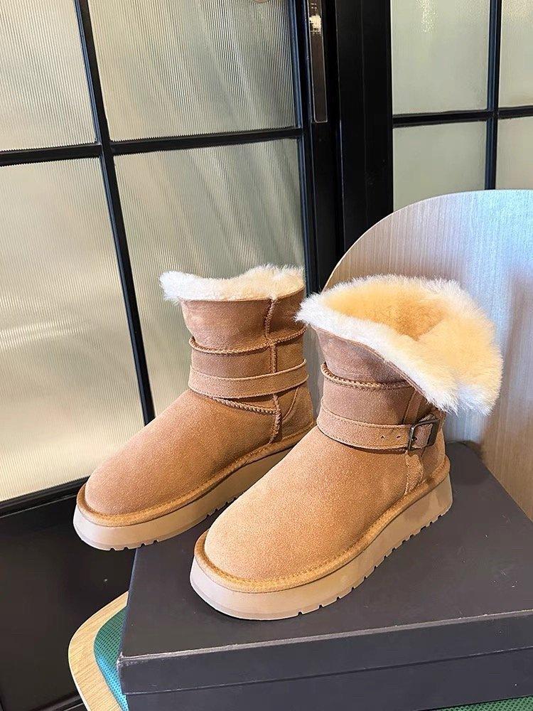 Lapel fluffy snow boots New winter piled thickened short boots Cold-resistant and warm large cotton shoes