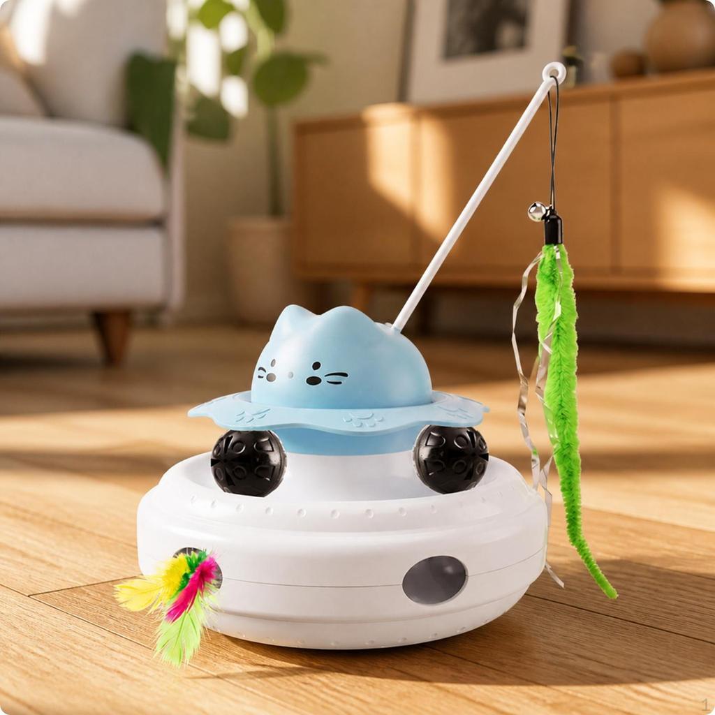 Interactive Automatic Cat Toy | Cordless Wheeled Base, with Feather teaser, for Solo