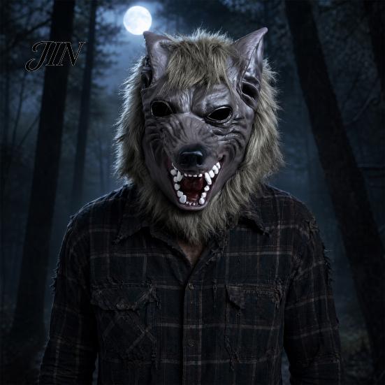 Realistische Latex-Kopfbedeckung Halloween Werwolf Vollkopfmaske, Wolf Cosplay mit gruseliger Kostümmaske Fell, Party Spukhaus Requisite, Verstellbar
