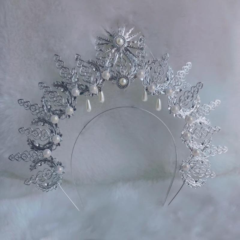 Gothic Lolita Angel Halo Headpiece Queen Anna Sun Goddess Crown Tiara Headband Baroque Hair Accessories Hanfu Hair Ornament