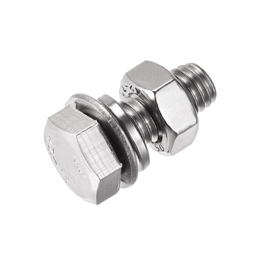 uxcell Hex Thread Bolts, Nuts, and Flat Lock Washer Kit, M8 x 20mm, 304 Stainless Steel, Fully Threaded Hex Bolts, Set of 4