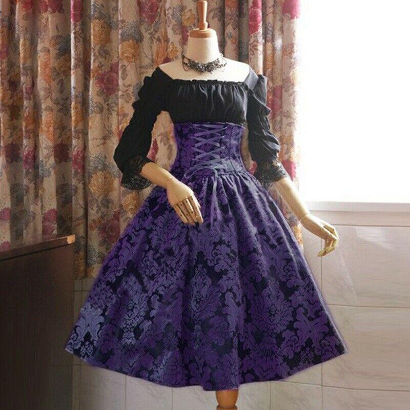 

Плюс размер женское средневековое винтажное готическое платье Лолиты в стиле ретро на Хэллоуин костюм S фиолетовый