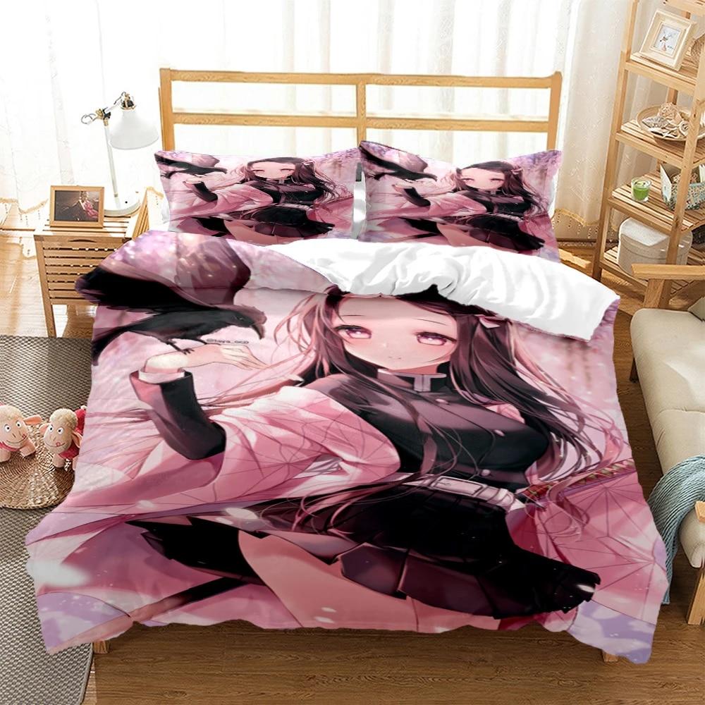 Demon Slayer Cover Digital Print Polyester Bedding Sets Child Kids Covers Boys Bed Linen Set For Teens King Size Bedding Set