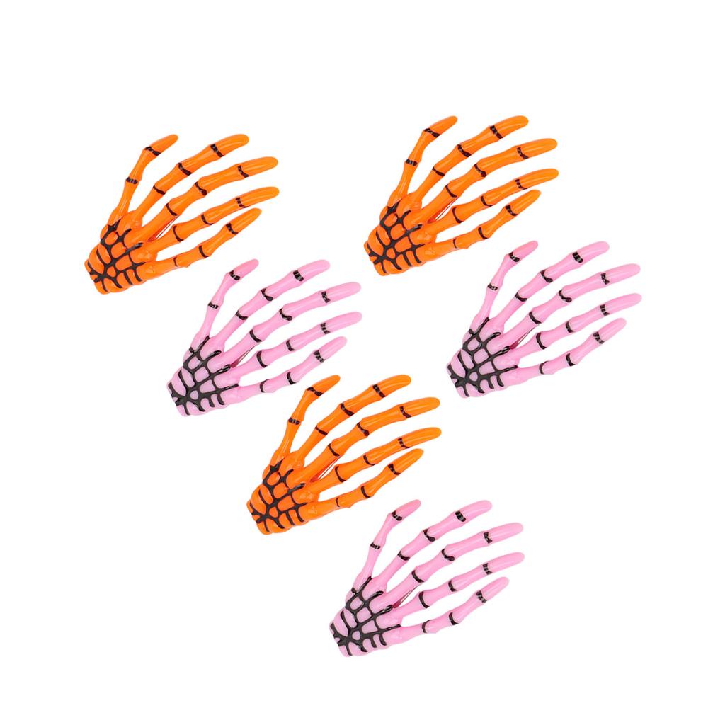 6Pcs Pink Orange Halloween Skeleton Hands Bone Hair Clips Decorative Hand Bone Hair Clip Set