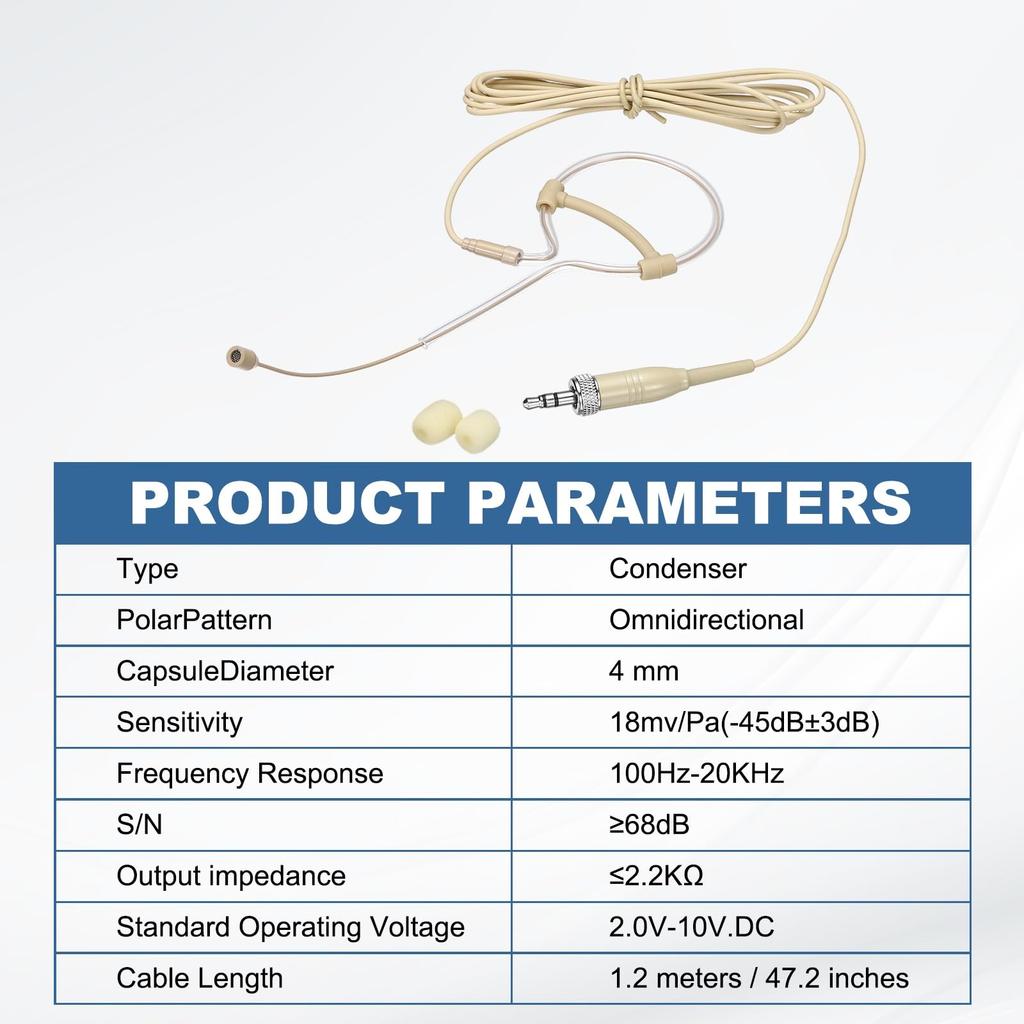 uxcell Mono Ear-hook Headset Microphone, Over-ear Type Omnidirectional Wired Condenser Mic with 3.5mm Audio-Technica Type Plug, 3.9ft Cable, Beige
