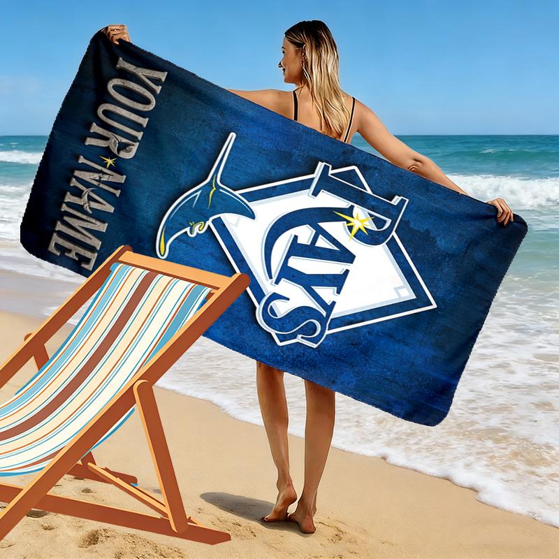 Name Custom Tampa Bay Rays Logo Print Beach Towel, Large Soft Quick Dry Towel for Beach Camping Swimming