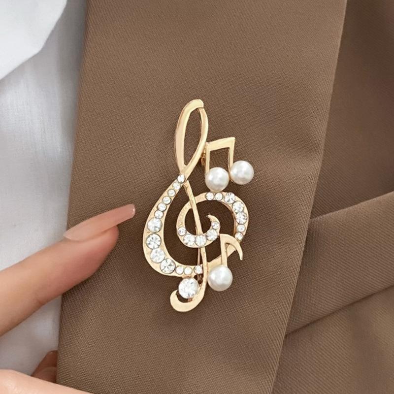 Broche pour Femmes Élégante Note de Musique Pendentif Perle Bijoux Broche Note de Musique Mode Tempérament Décoration Robe Accessoires