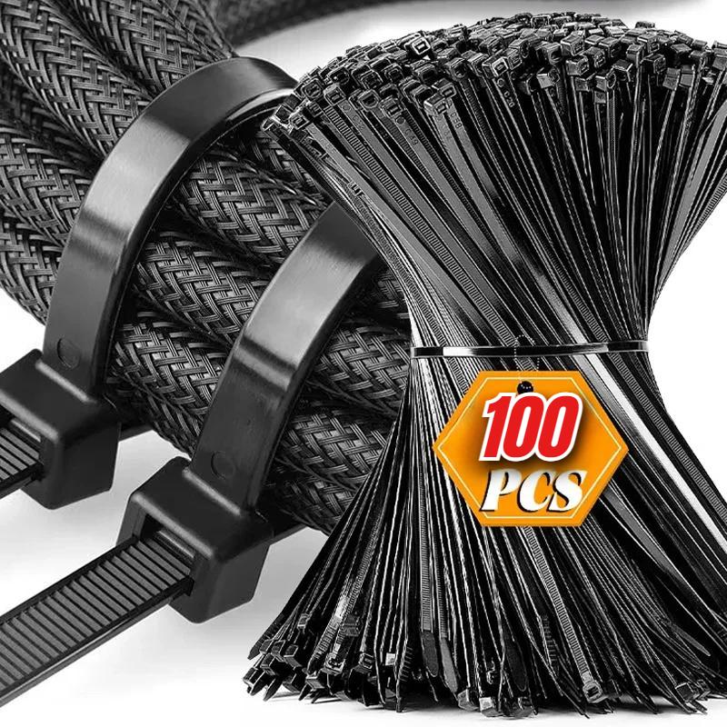 100ks Samosvorné nylonové stahovací pásky Plastové stahovací pásky Kabely pro velká zatížení Upevňovací kroužek Smyčka Hardware Organizér Drátěné pásky