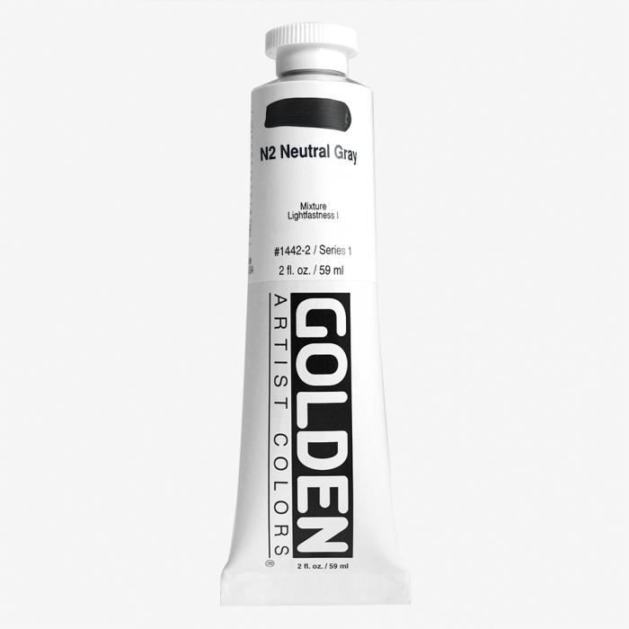 Acrylic Paint - GOLDEN - Neutral Grey No.2 - 60ml - Lightfastness - Thick Consistency